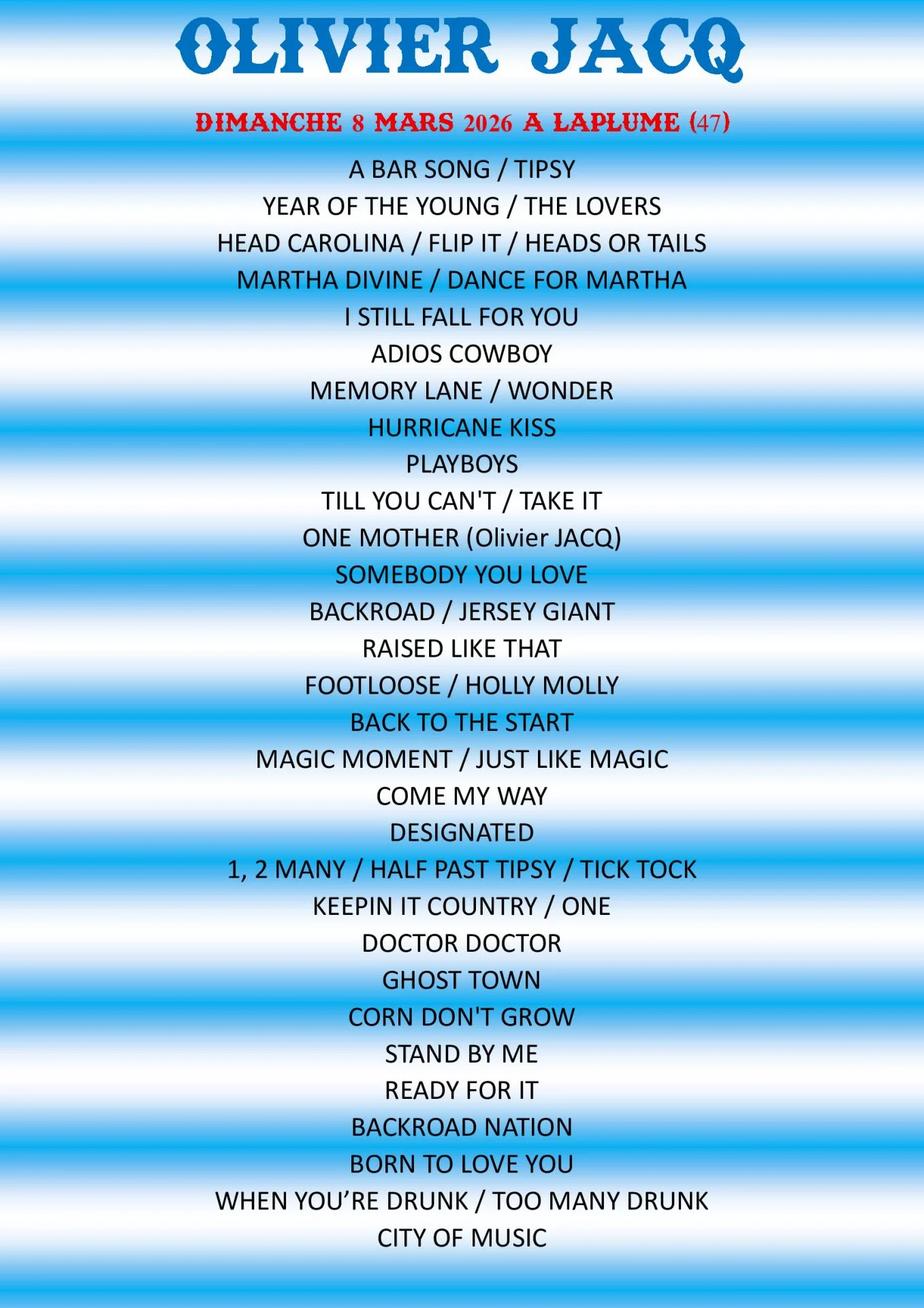 Playlist olivier jacq dimanche 8 mars a laplume 2